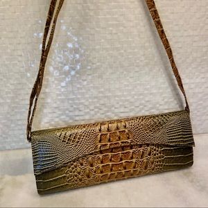 Tan/Brown Faux Croc Leather Crossbody Bag Clutch